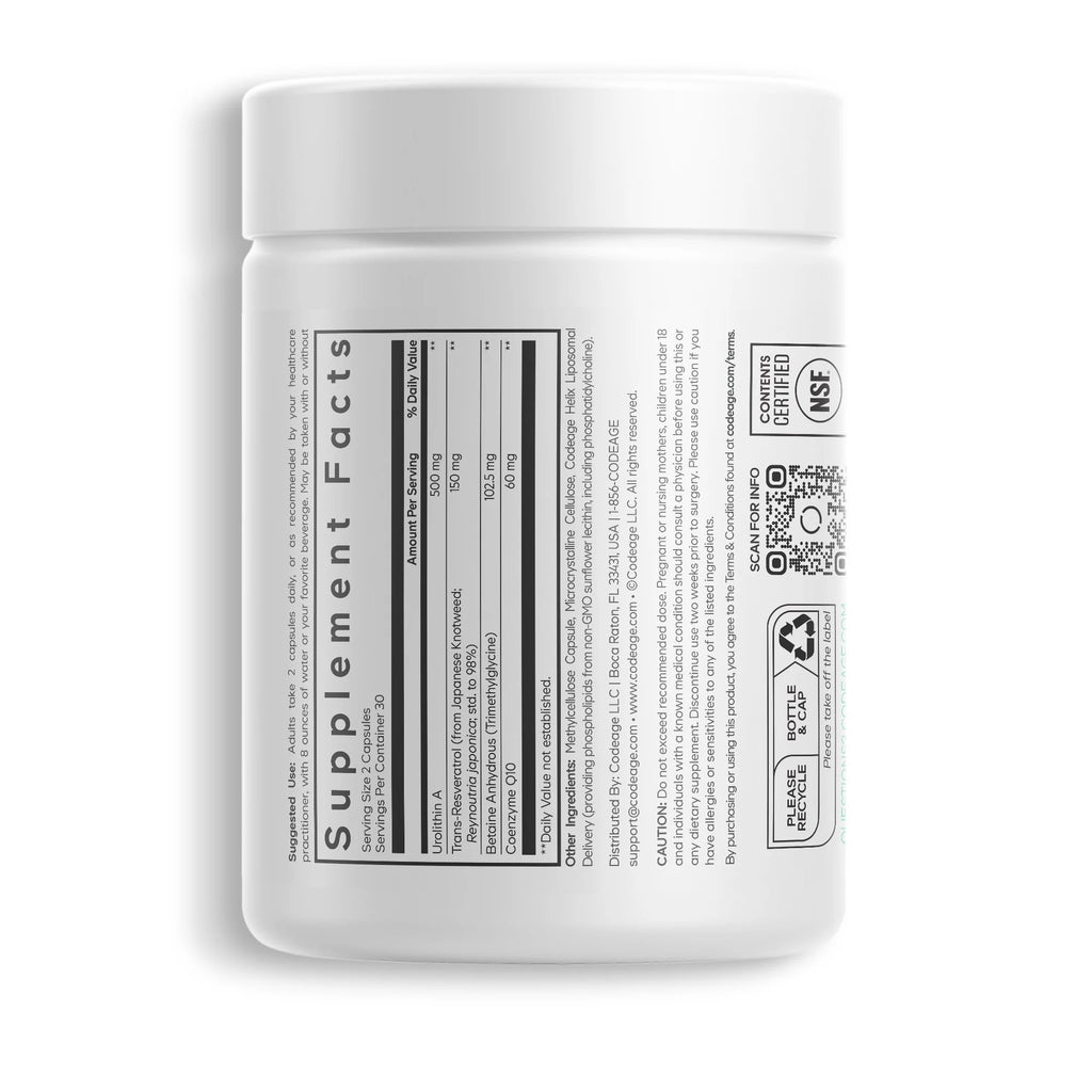 Liposomal Urolithin A, Resveratrol & Coenzyme Q10, Betaine Anhydrous, Coq10 Capsules, 60 Ct