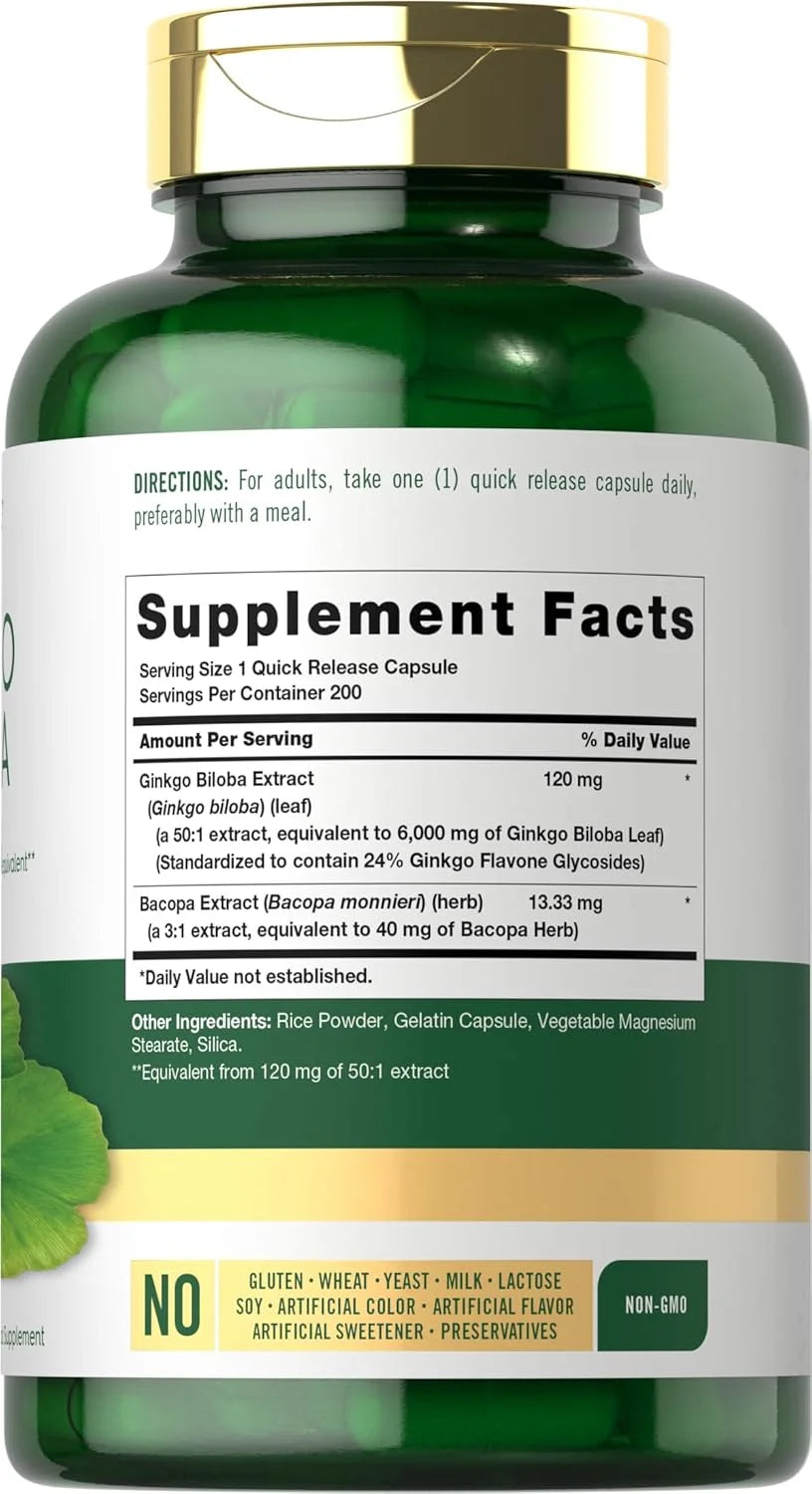 Ginkgo Biloba Capsules | 6000Mg | 200 Count Supplement for Men and Women | by