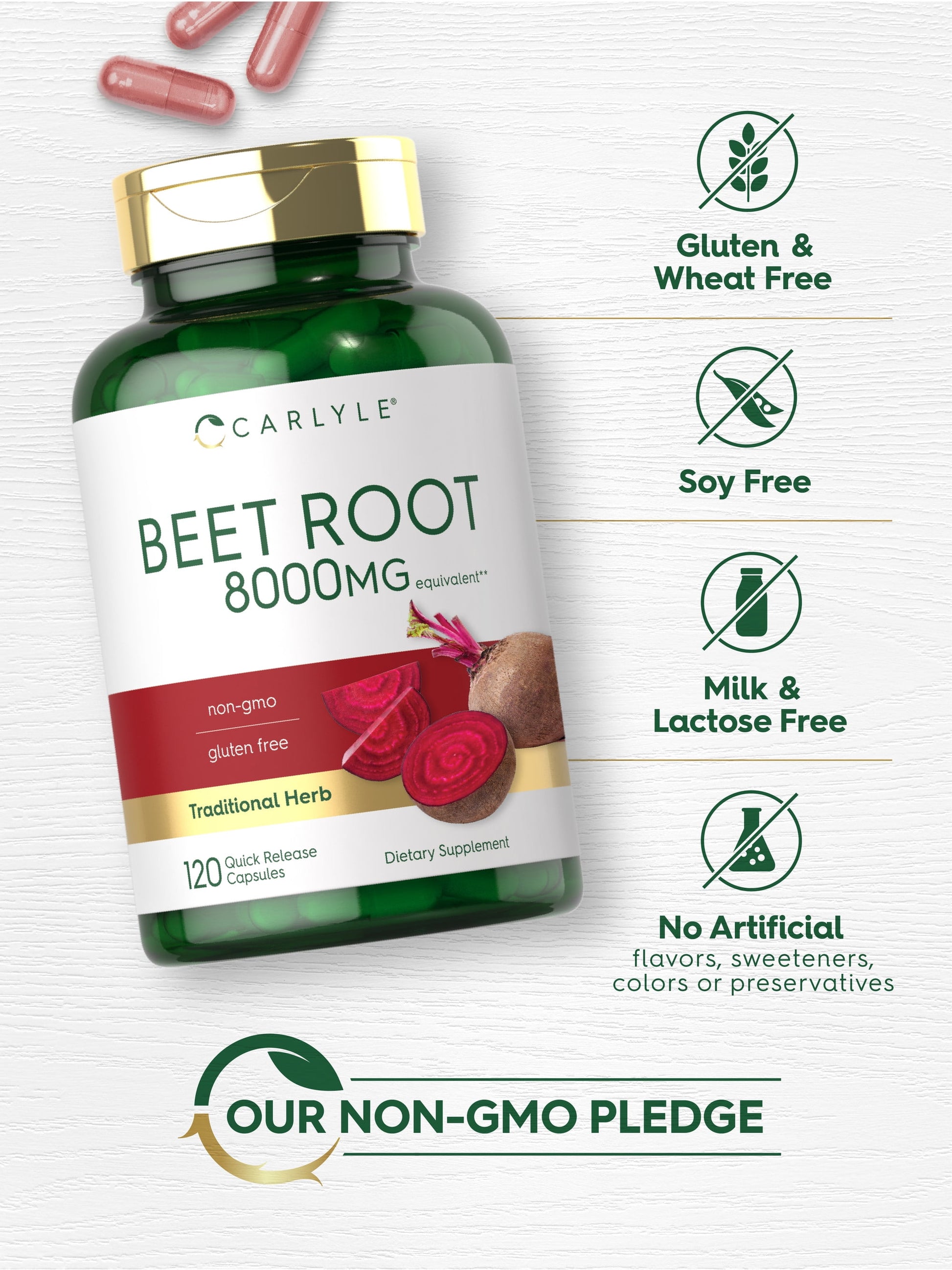 Beet Root Capsules | 8000 Mg | 120 Count | Non-Gmo and Gluten Free Supplement | by