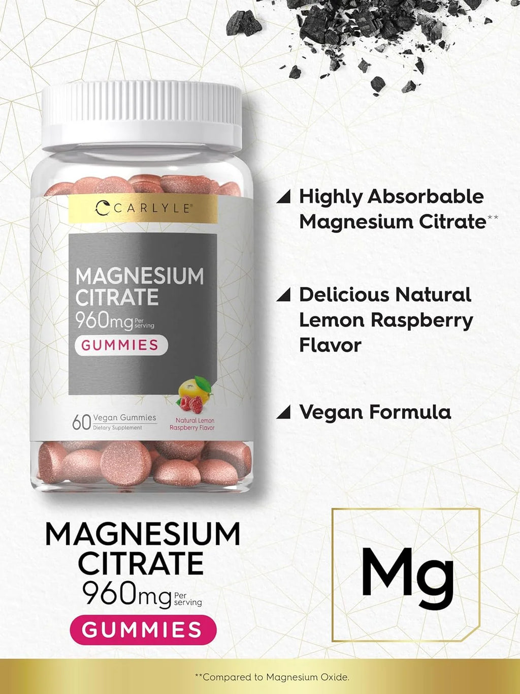 Magnesium Citrate | 960Mg | 60 Vegan Gummies | Lemon Raspberry Flavor | by