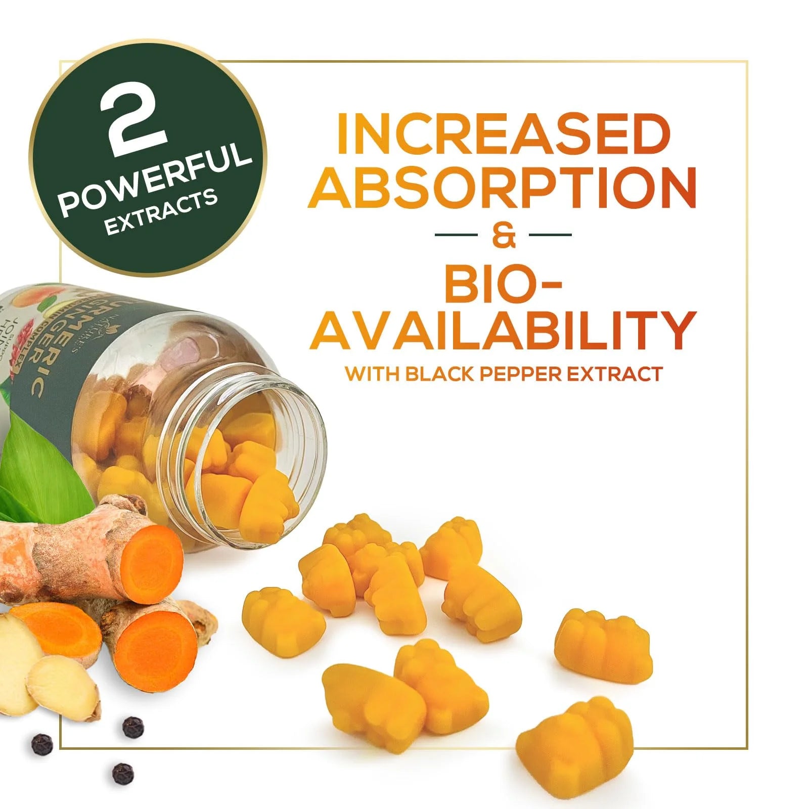 Turmeric Supplement Gummies - Turmeric Curcumin and Ginger Gummies with Black Pepper Extract for High Absorption, Nature'S Curcumin Gummy for Joint Support, Non-Gmo, Gluten Free - 60 Turmeric Gummies