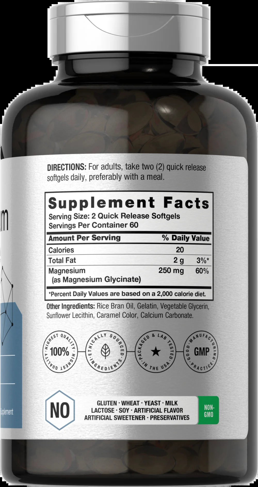 Magnesium Glycinate | 250Mg | 120 Softgels | Non-Gmo and Gluten Free Supplement | by