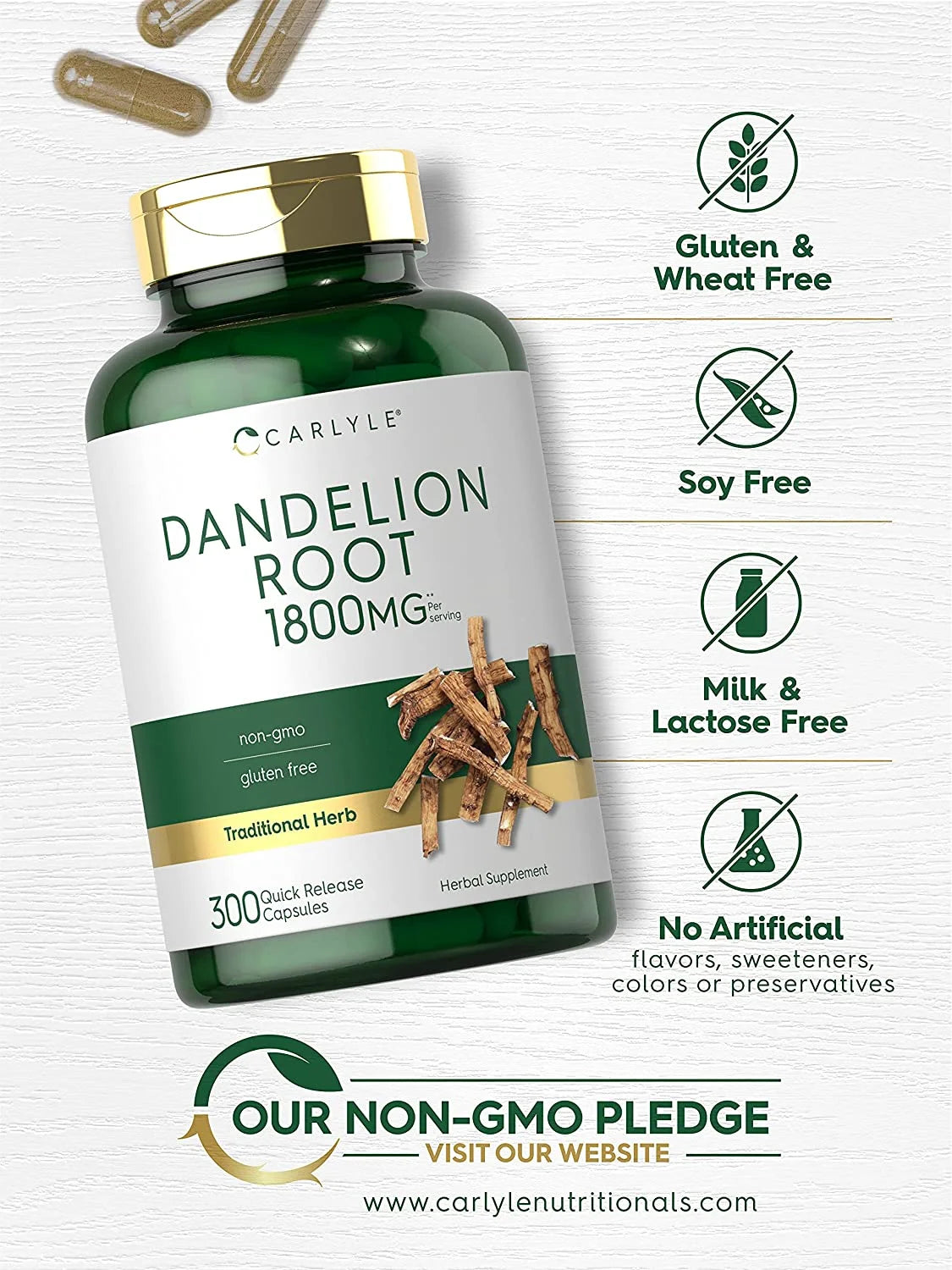 Dandelion Root Extract Supplement | 1800Mg | 300 Capsules | by