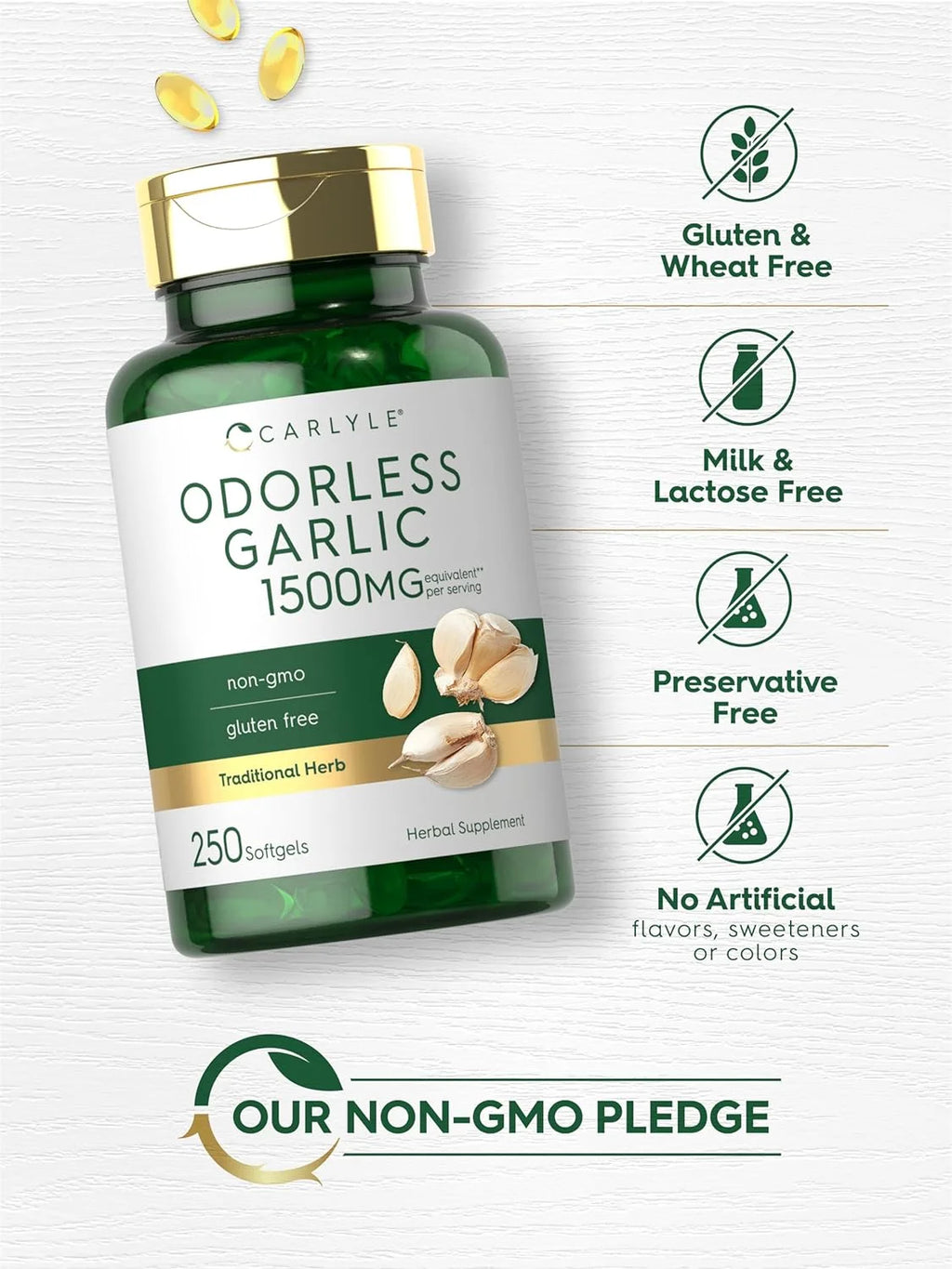 Odorless Garlic Extract 1500Mg | 250 Softgels | by