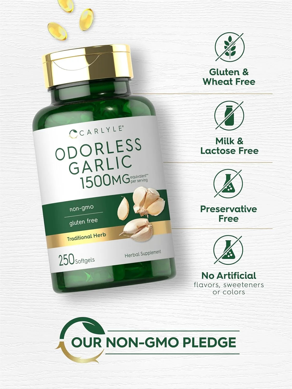 Odorless Garlic Extract 1500Mg | 250 Softgels | by