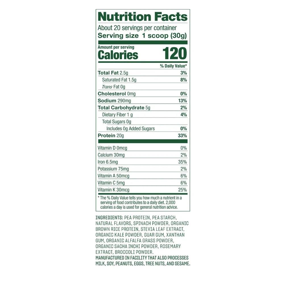 Plant Protein & Greens Powder, Vanilla, 20G Protein, 1.4Lb, 21.7Oz