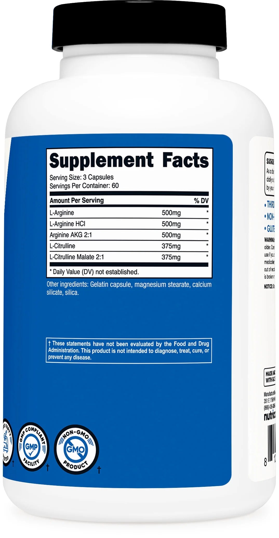 Nitric Oxide Booster Capsules 750Mg, 180 Capsules, Supplement