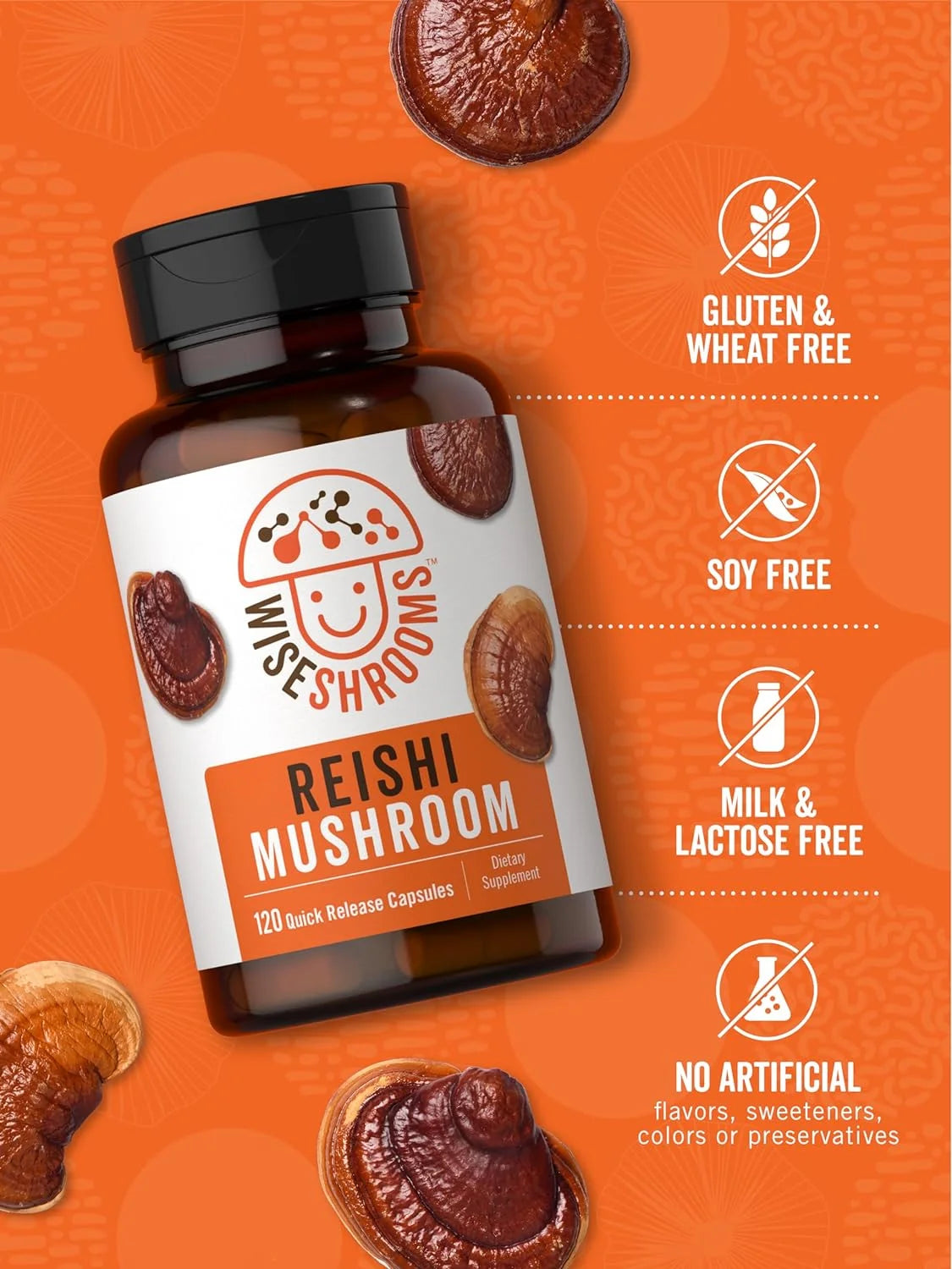 Reishi Mushroom Capsules 5000 Mg | 120 Count | Non-Gmo and Gluten Free Extract Supplement | Wiseshroom by