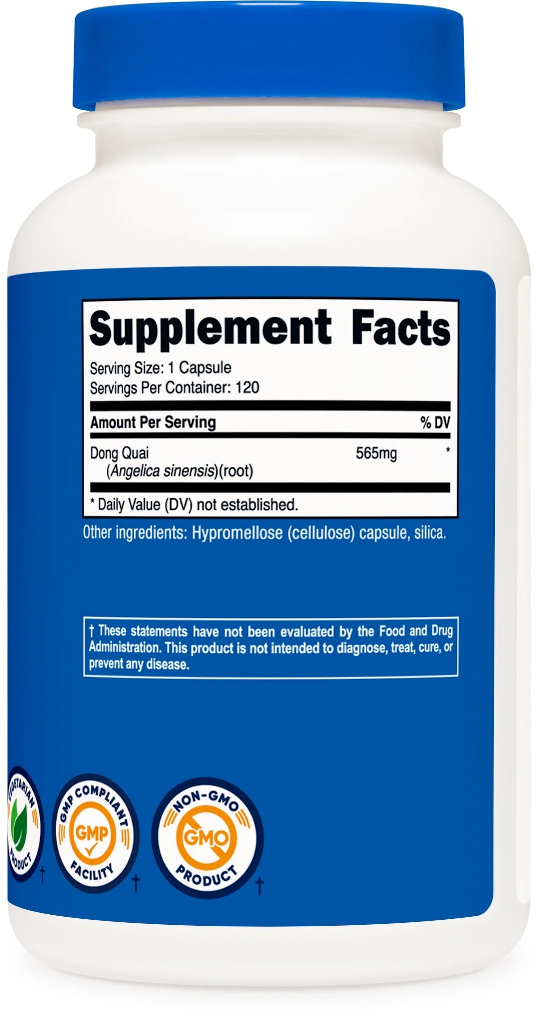 Dong Quai 565Mg, 120 Capsules - Vegetarian Capsules - Angelica Sinensis Supplement