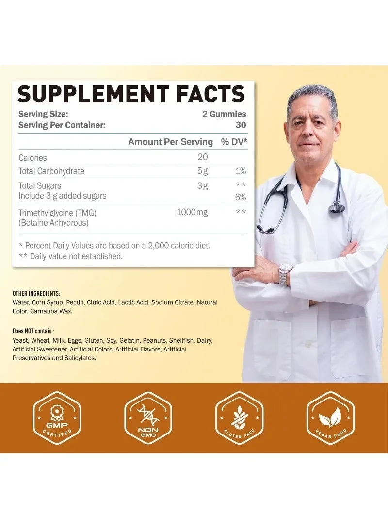 Tmg Trimethylglycine Soft Candy Supplement, Energy, Methylation and Immune Support, Liver Health, Gluten Free, 60 Capsules