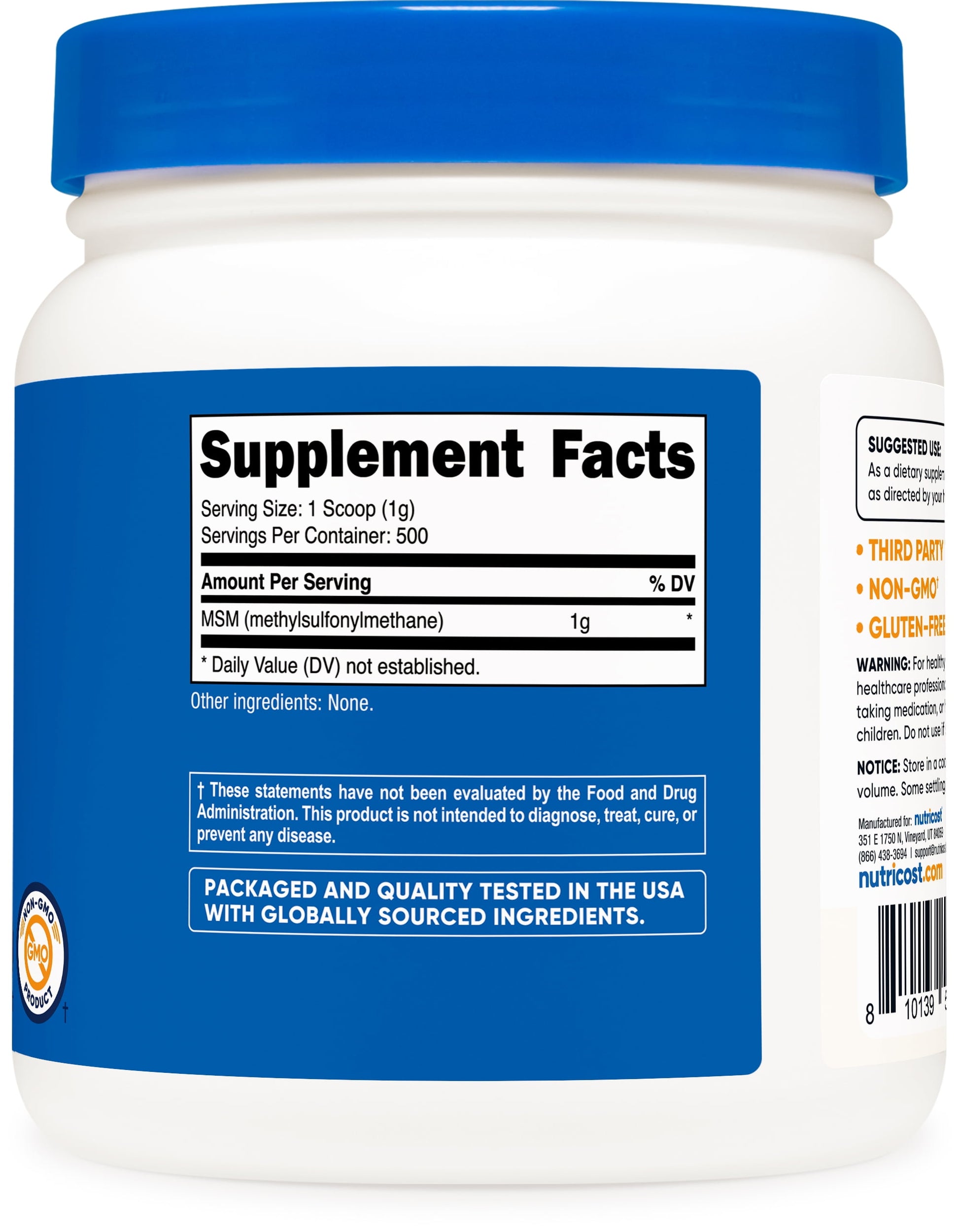 MSM Powder 500 Grams (Methylsulfonylmethane) - Non-Gmo Supplement