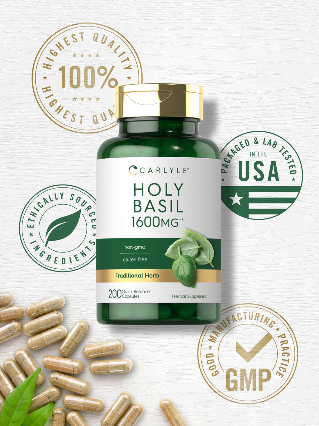 Holy Basil Extract 1600Mg | 200 Capsules | Herbal Supplement for Men and Women | by