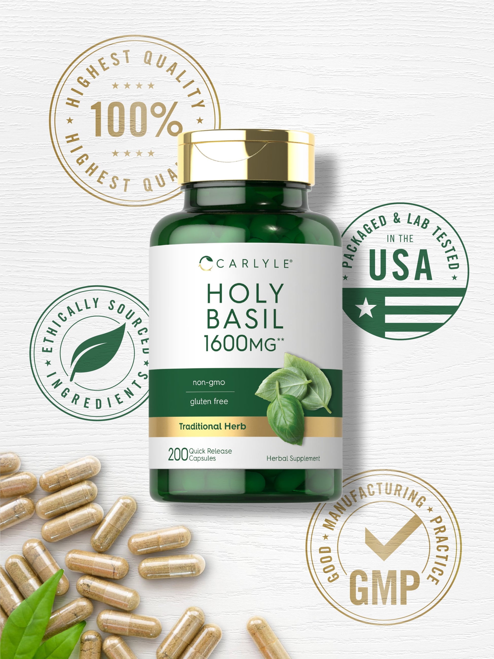 Holy Basil Extract 1600Mg | 200 Capsules | Herbal Supplement for Men and Women | by