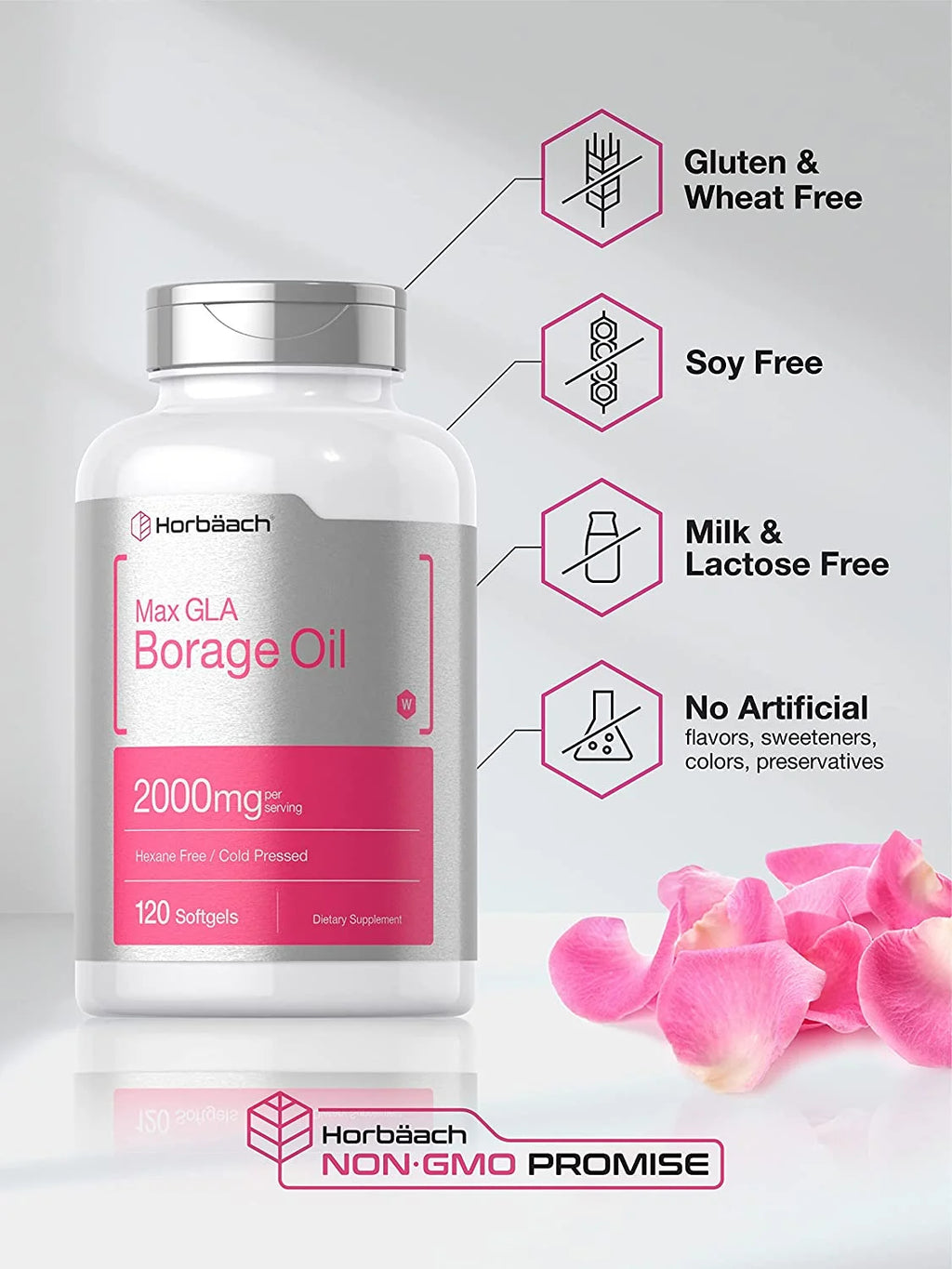 Borage Oil Capsules 2000 Mg | 120 Softgels | 380Mg of GLA | by