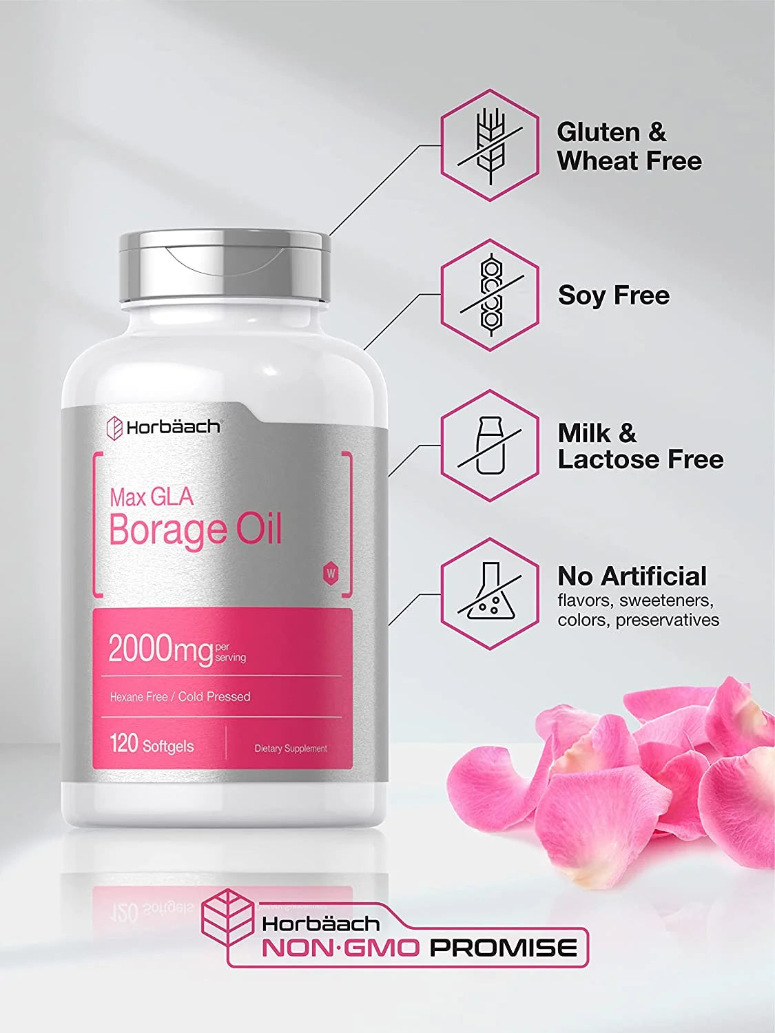 Borage Oil Capsules 2000 Mg | 120 Softgels | 380Mg of GLA | by