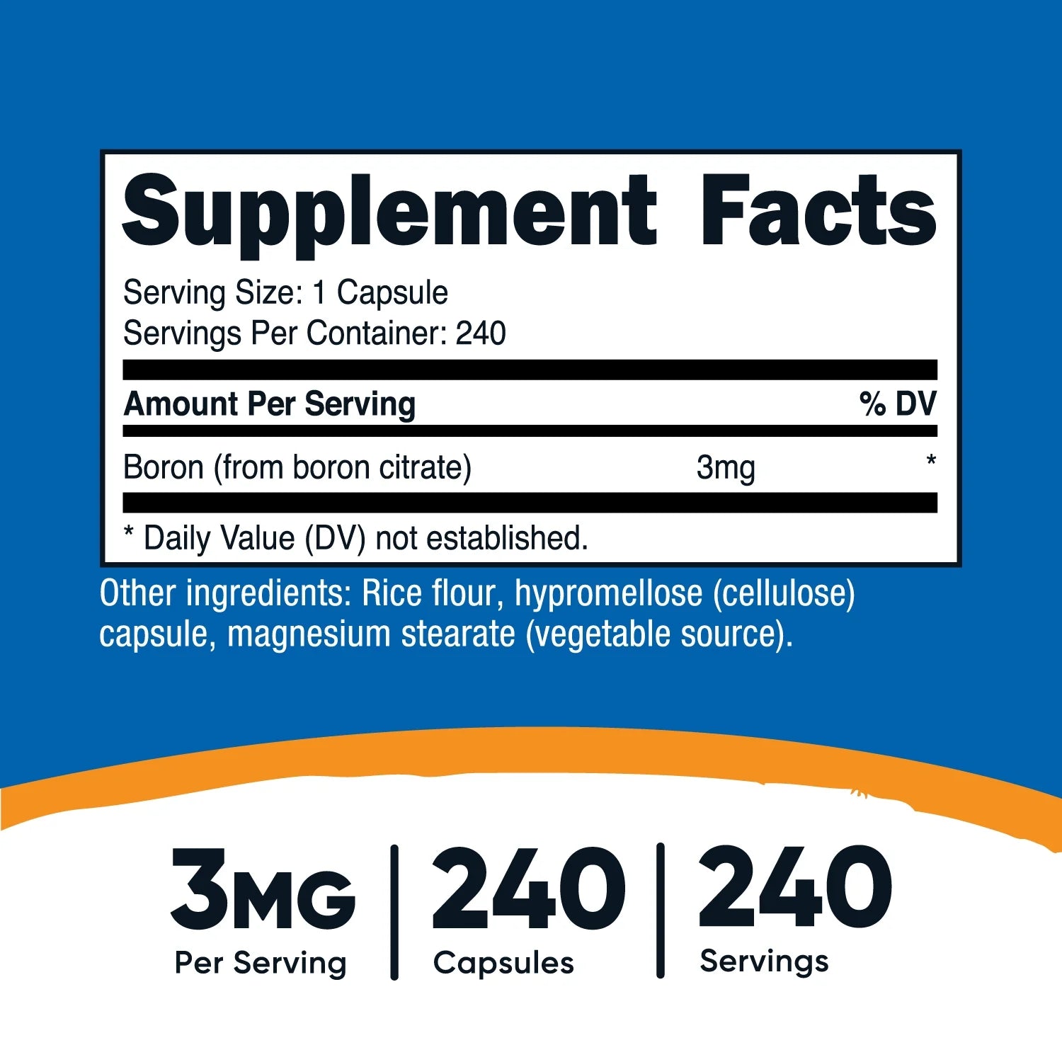 Boron 3Mg Supplement, 240 Vegetarian Capsules - Gluten Free, Non-Gmo