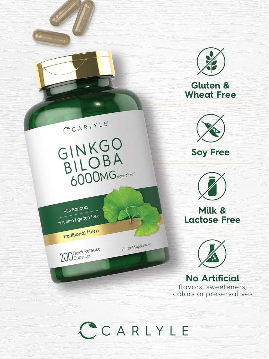 Ginkgo Biloba Capsules | 6000Mg | 200 Count Supplement for Men and Women | by