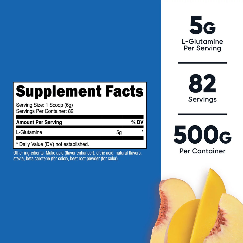 L-Glutamine Powder Sweetened with Stevia (500 Grams / 5 Grams L-Glutamine per Serving/Peach Mango) | L-Glutamine Supplement for Gut Support - Gluten Free, Non-Gmo