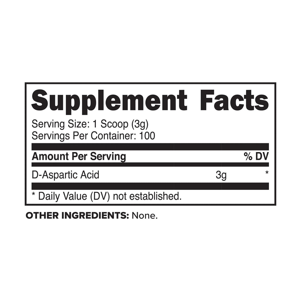 D-Aspartic Acid 300 Grams (100 Servings), Unflavored, Vegetarian, Non-Gmo