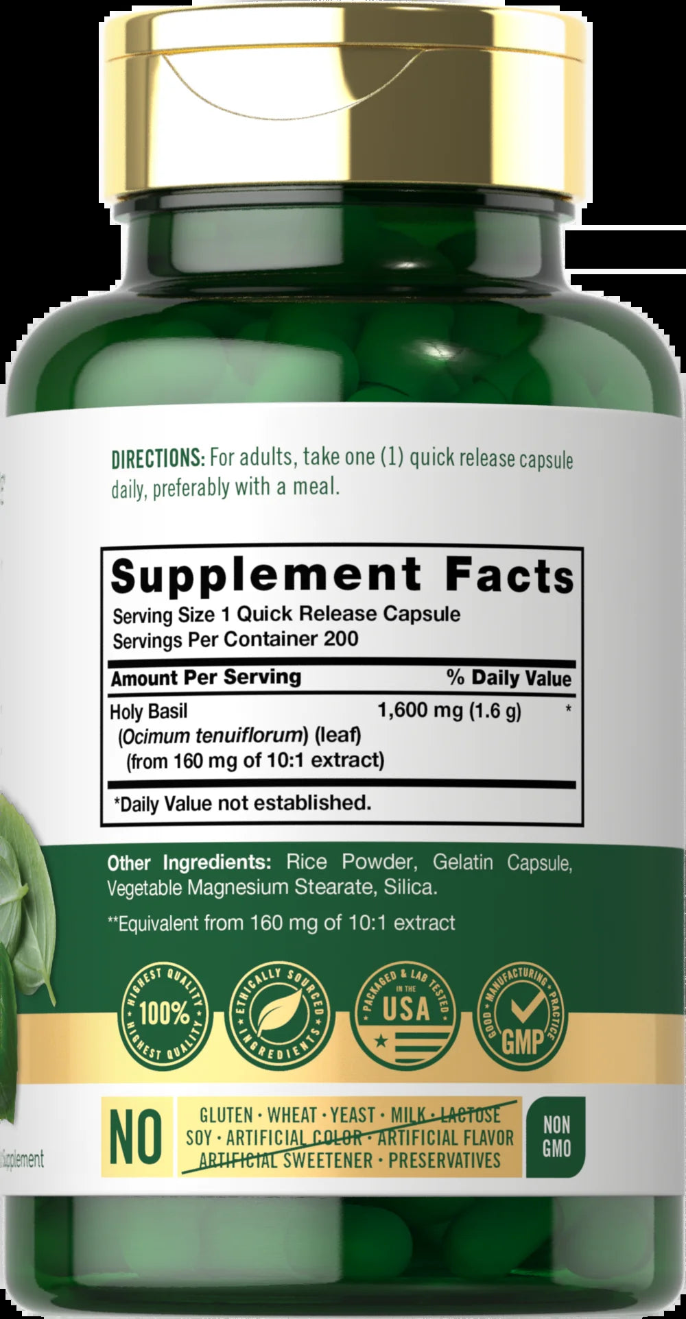 Holy Basil Extract 1600Mg | 200 Capsules | Herbal Supplement for Men and Women | by