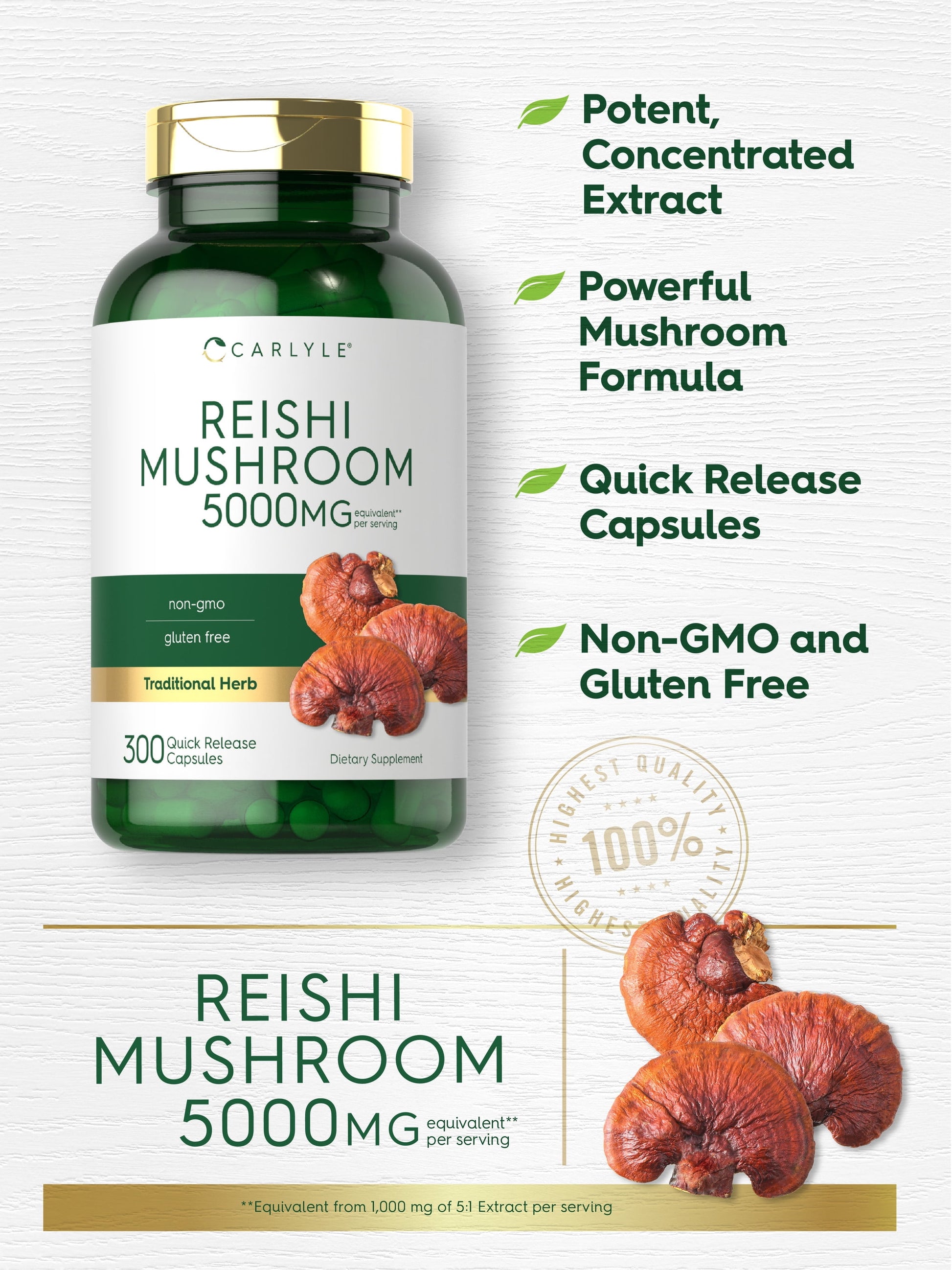 Reishi Mushroom Extract 5000Mg | 300 Capsules for Men and Women | by